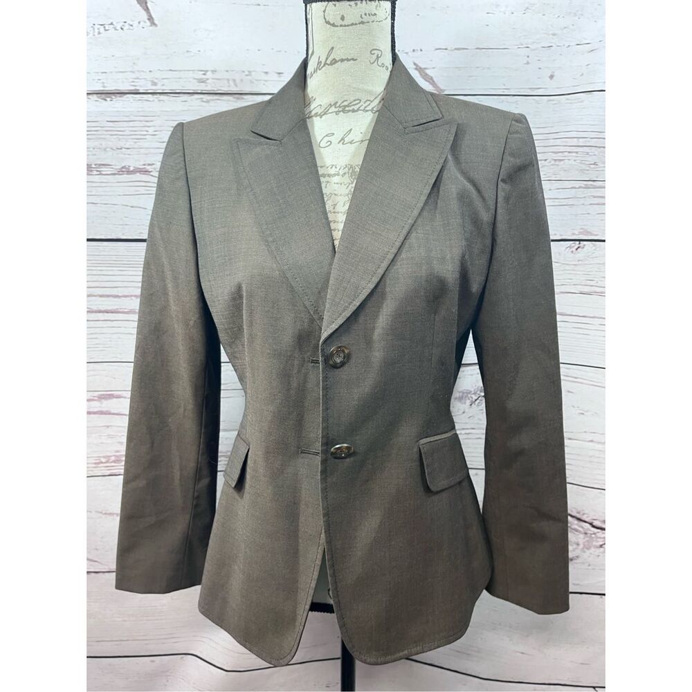 Tahari Arthur S Levine Petite Blazer Brown‎ Wool Blend 2 Button Size 8P